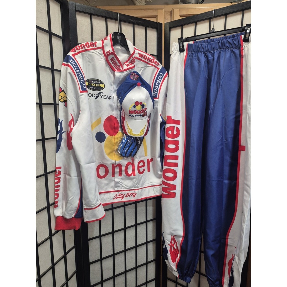 Ricky Bobby Full Costume Cosplay size XXL w/Shirt/Pants/Hat - Red/White/Blue NEW